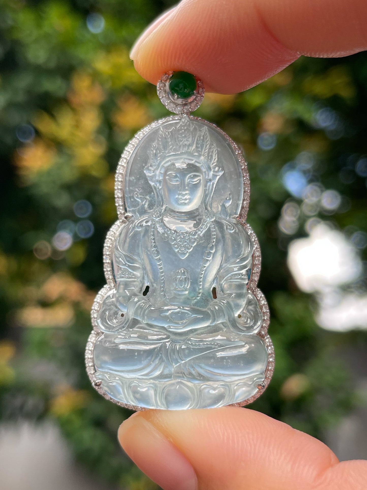 Glassy Jadeite Pendant - Green Tara (NJP006)