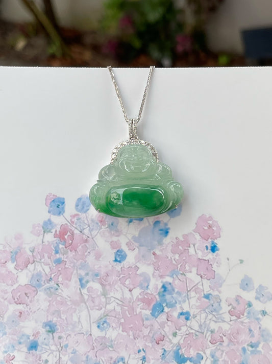 Green Jadeite Pendant - Laughing Buddha 笑佛 (NJP010)