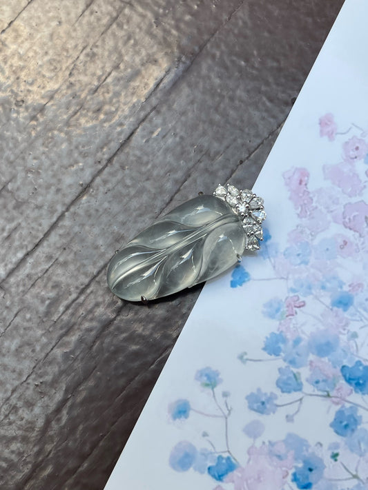 Icy Jadeite Pendant -  Leaf Carving 叶子 (NJP015)