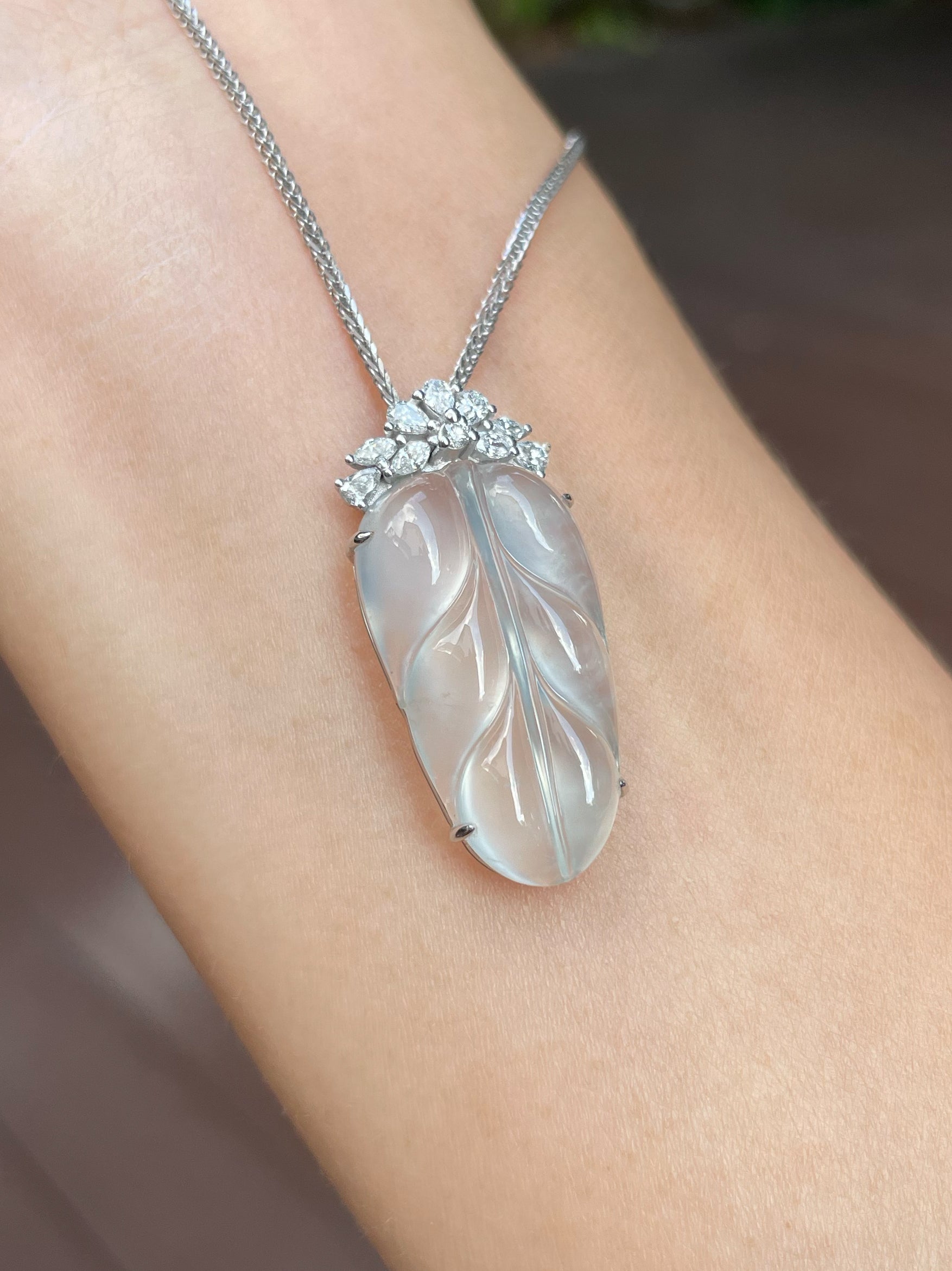 Icy Jadeite Pendant Leaf Carving 叶子 (NJP015) – New Jade