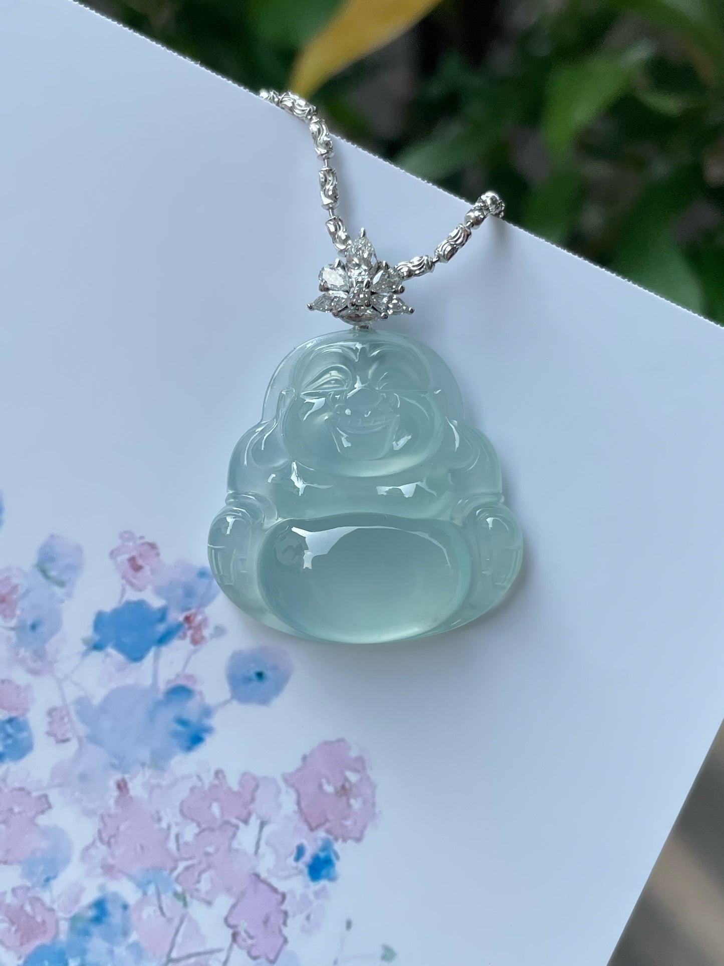 Glassy Jade Pendant -  Laughing Buddha 笑佛 (NJP020)