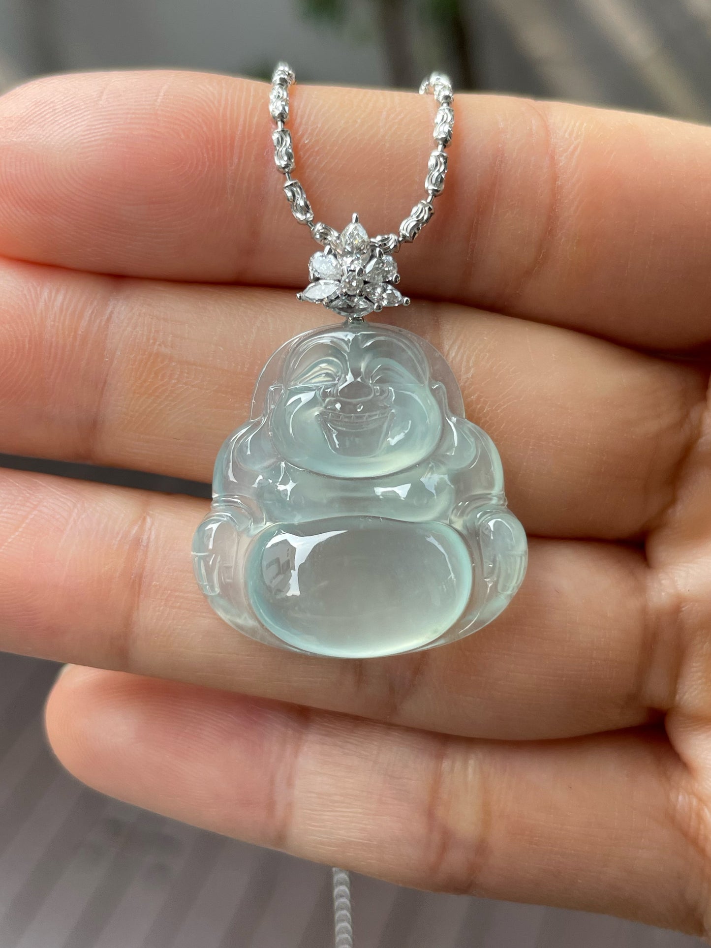 Glassy Jade Pendant -  Laughing Buddha 笑佛 (NJP020)