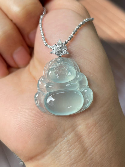 Glassy Jade Pendant -  Laughing Buddha 笑佛 (NJP020)