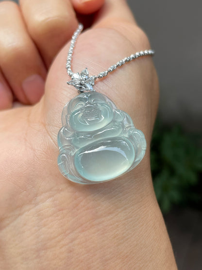 Glassy Jade Pendant -  Laughing Buddha 笑佛 (NJP020)