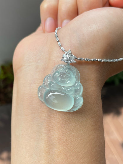 Glassy Jade Pendant -  Laughing Buddha 笑佛 (NJP020)