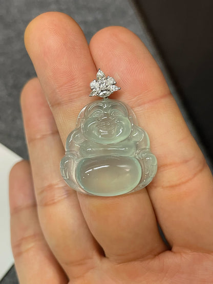 Glassy Jade Pendant -  Laughing Buddha 笑佛 (NJP020)