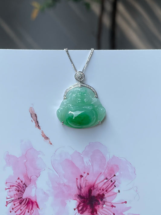 Green Jade Buddha Pendant - Laughing Buddha 笑佛 (NJP028)