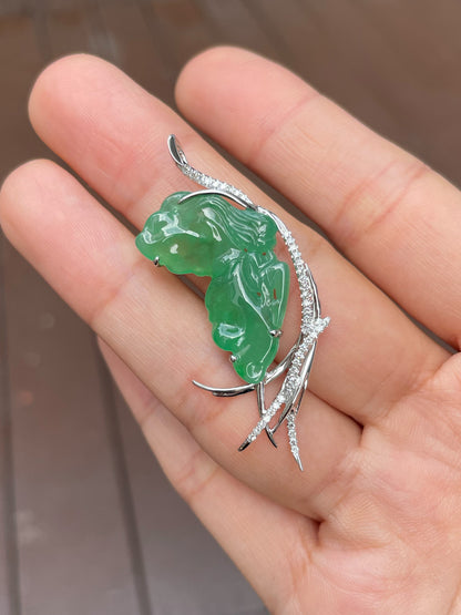 Icy Green Jade Pendant - Butterfly Fairy (NJP056)