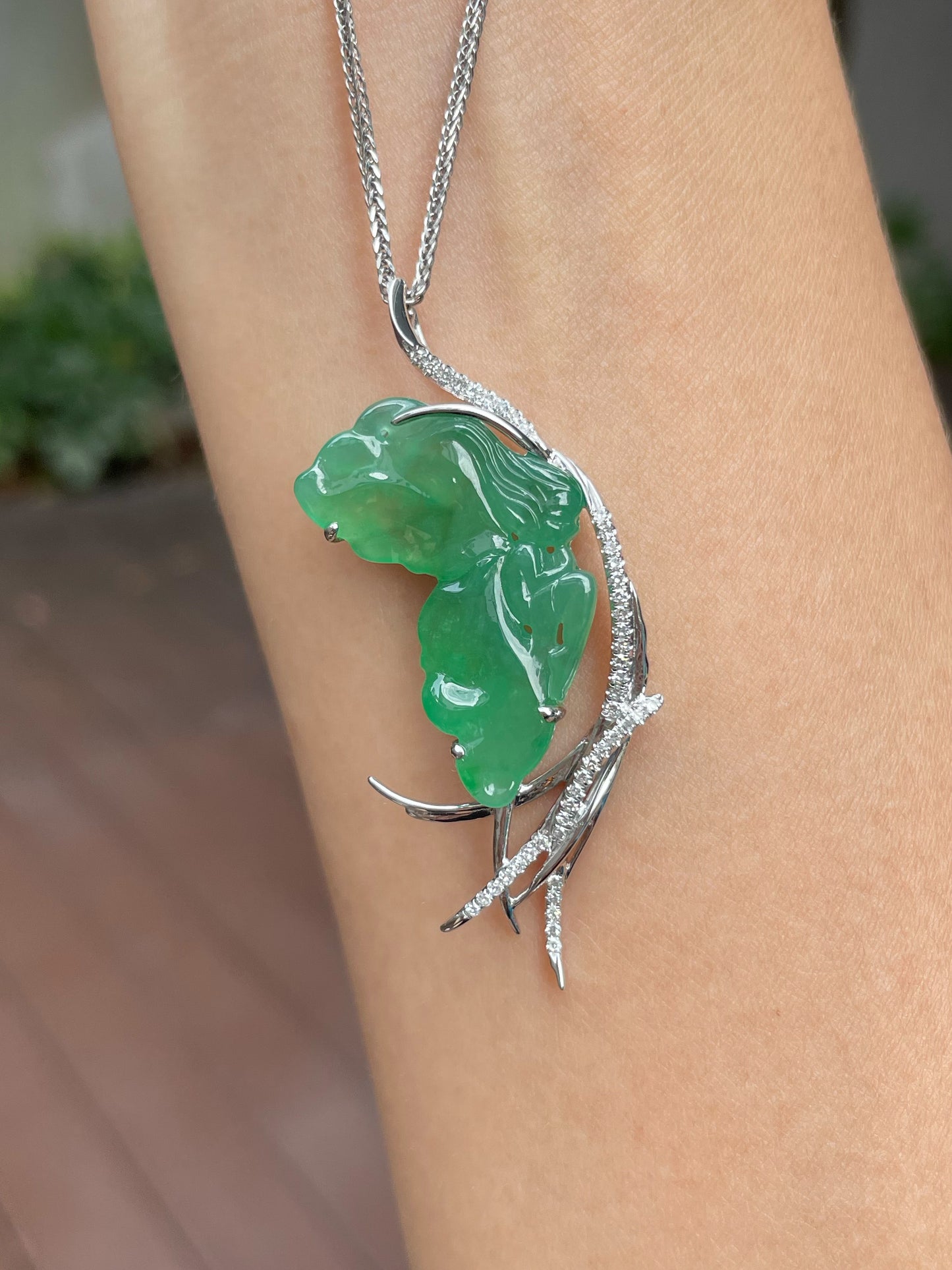 Icy Green Jade Pendant - Butterfly Fairy (NJP056)