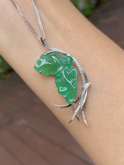 Icy Green Jade Pendant - Butterfly Fairy (NJP056)