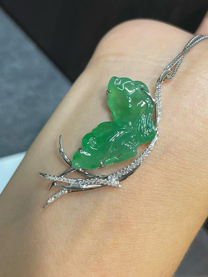 Icy Green Jade Pendant - Butterfly Fairy (NJP056)