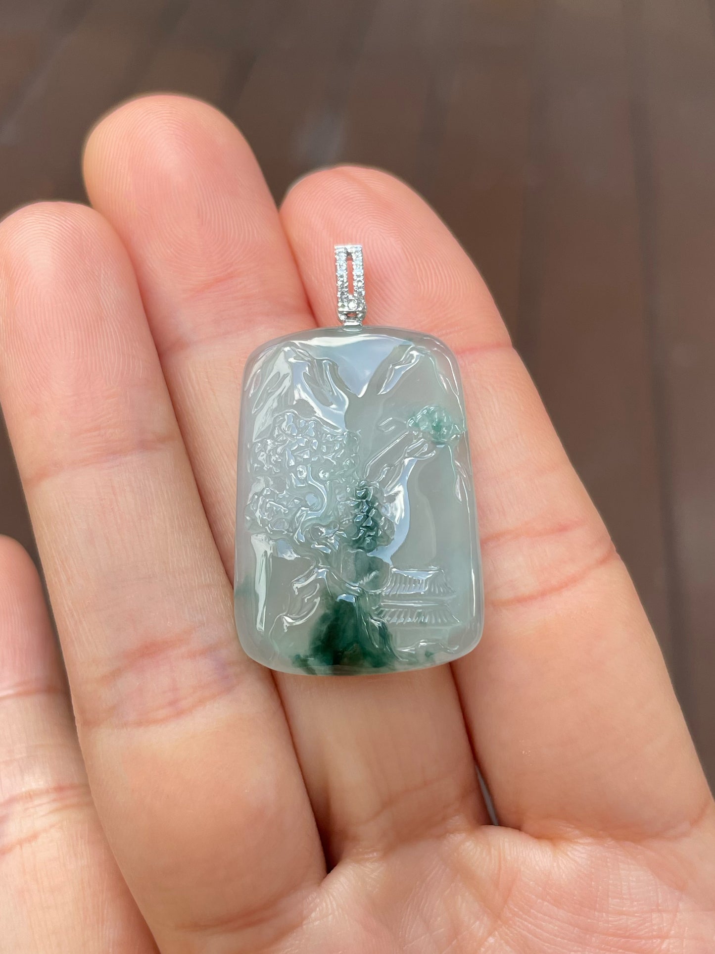 Icy Bluish Green Jade Pendant - Scenery (NJP058)