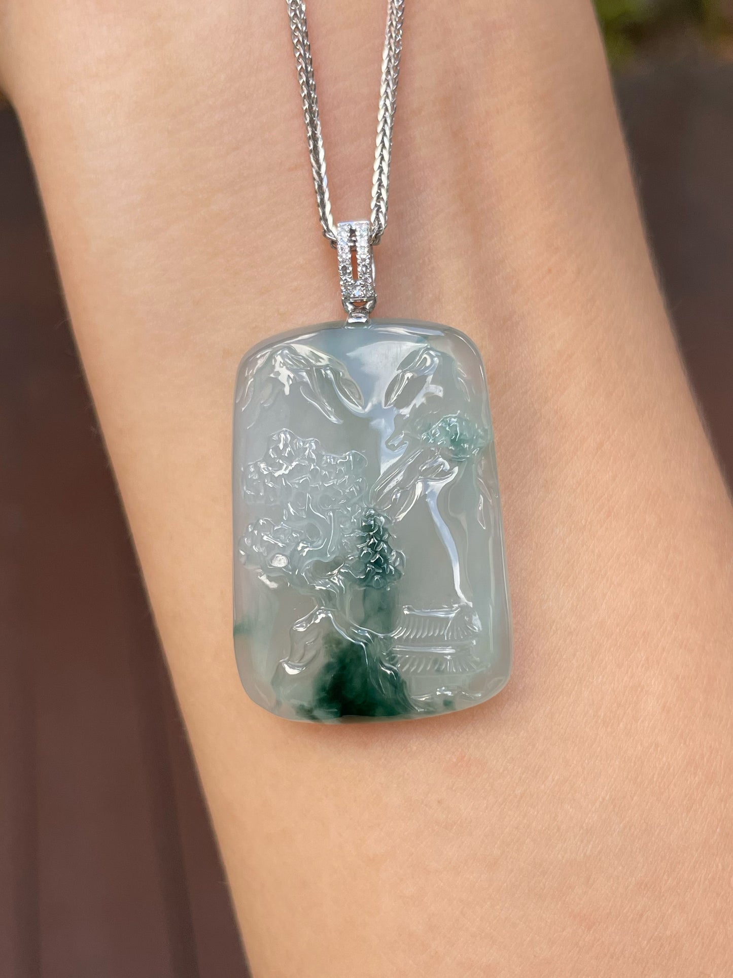 Icy Bluish Green Jade Pendant - Scenery (NJP058)