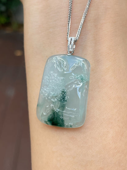 Icy Bluish Green Jade Pendant - Scenery (NJP058)