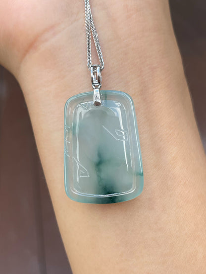 Icy Bluish Green Jade Pendant - Scenery (NJP058)