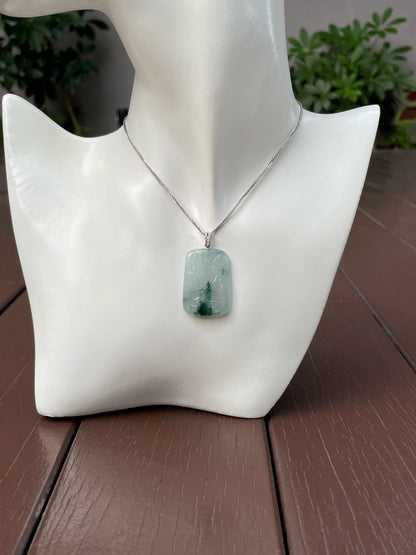 Icy Bluish Green Jade Pendant - Scenery (NJP058)