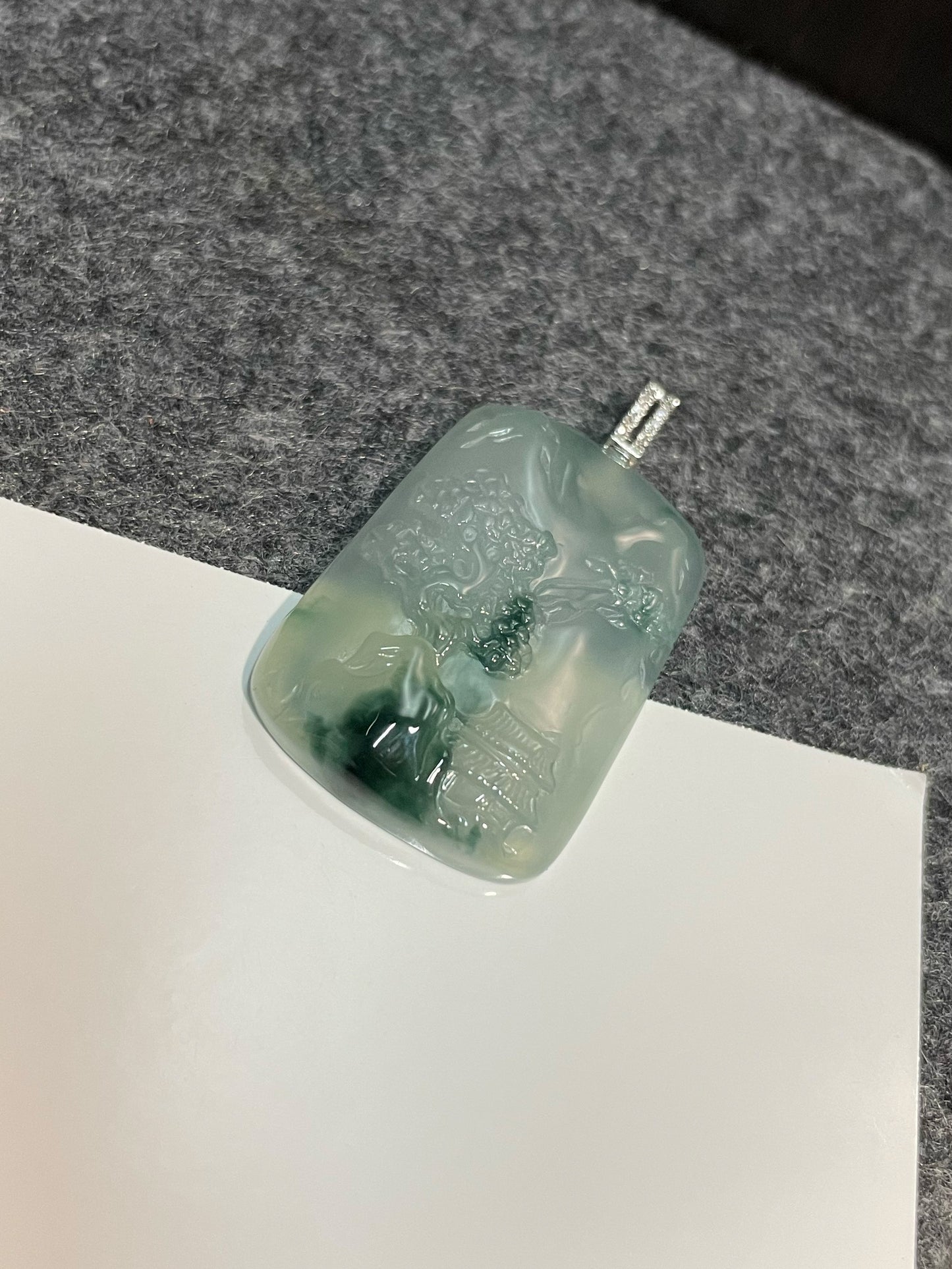 Icy Bluish Green Jade Pendant - Scenery (NJP058)