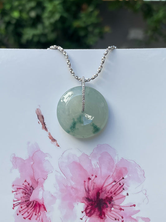 Icy Bluish Green Jadeite Safety Coin Pendant - 平安扣 (NJP059)