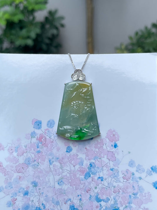 Three Colours Jade Pendant - Scenery (NJP060)