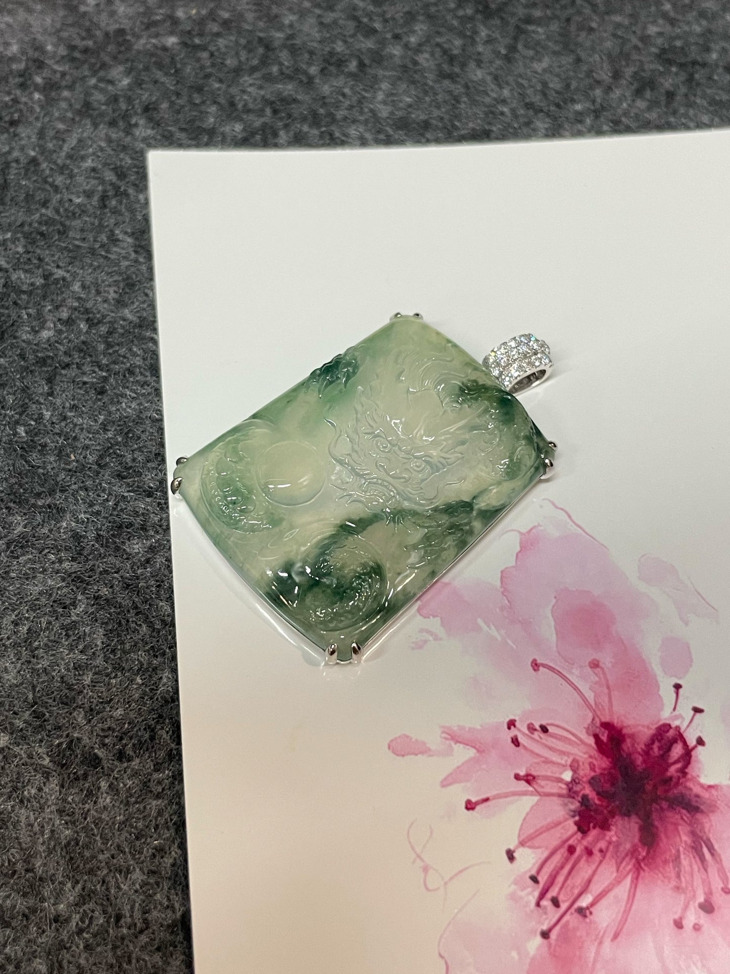 Icy Bluish Flower Jade Pendant - Dragon (NJP072)