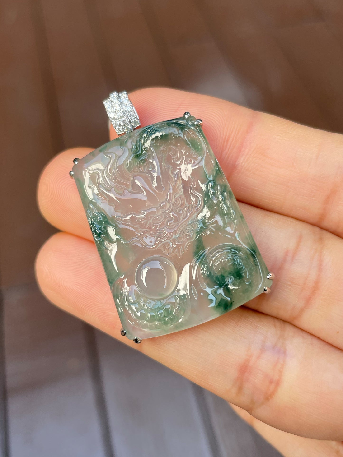 Icy Bluish Flower Jade Pendant - Dragon (NJP072)