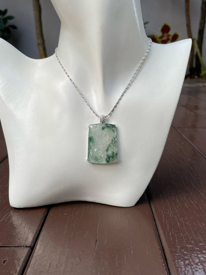 Icy Bluish Flower Jade Pendant - Dragon (NJP072)