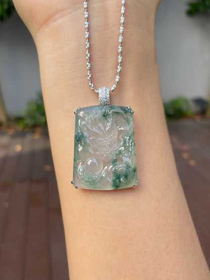 Icy Bluish Flower Jade Pendant - Dragon (NJP072)