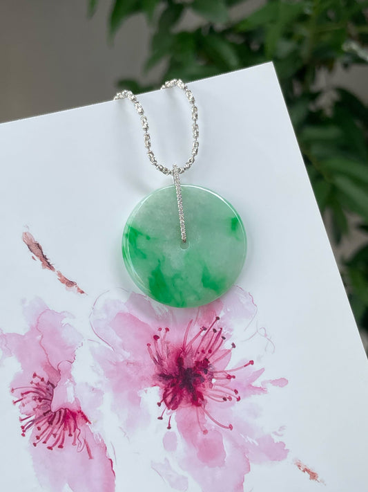 Green Jadeite Safety Coin Pendant - 平安扣 (NJP076)