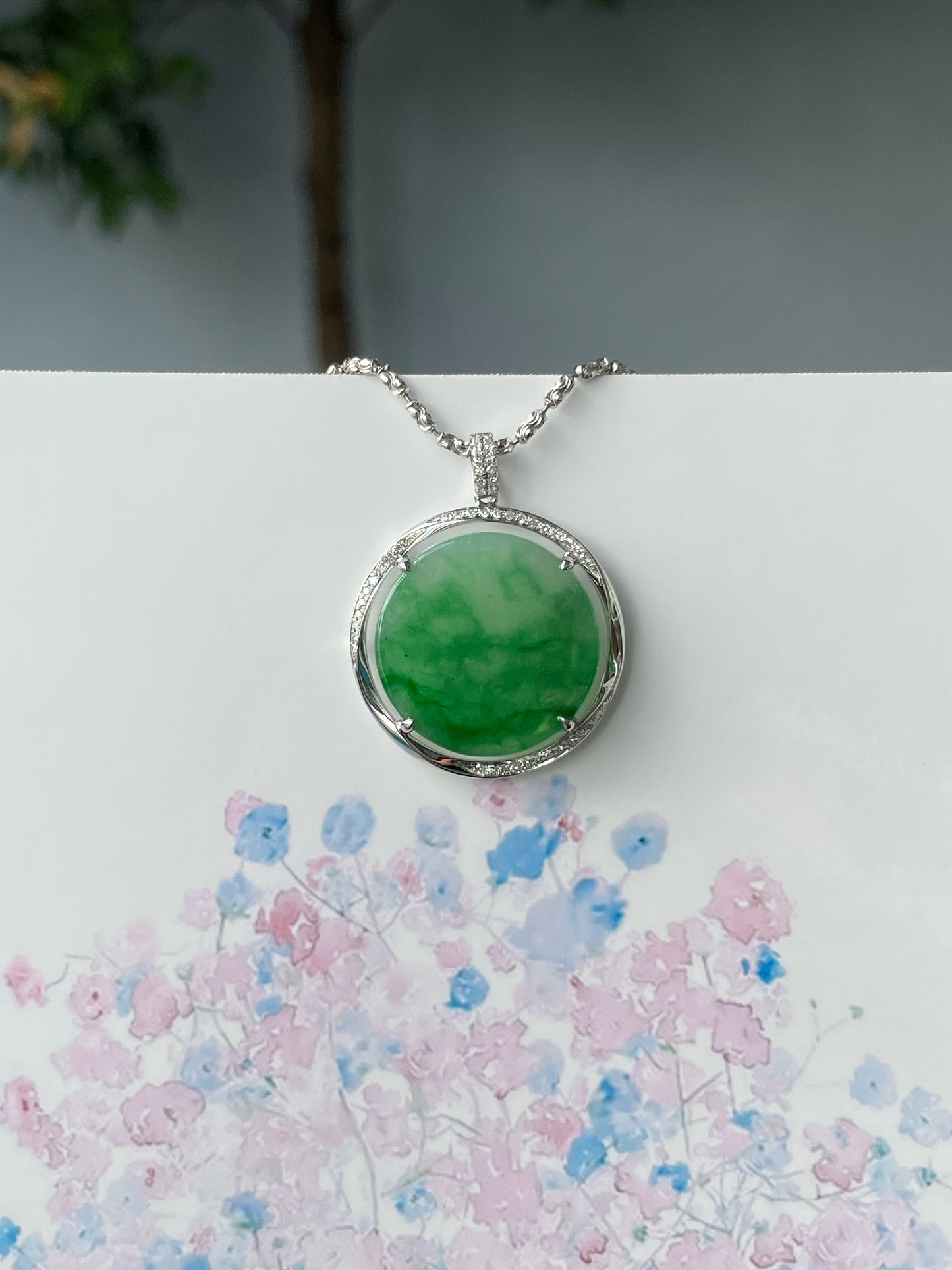 Green Jadeite Pendant - 平安无事牌 (NJP088)