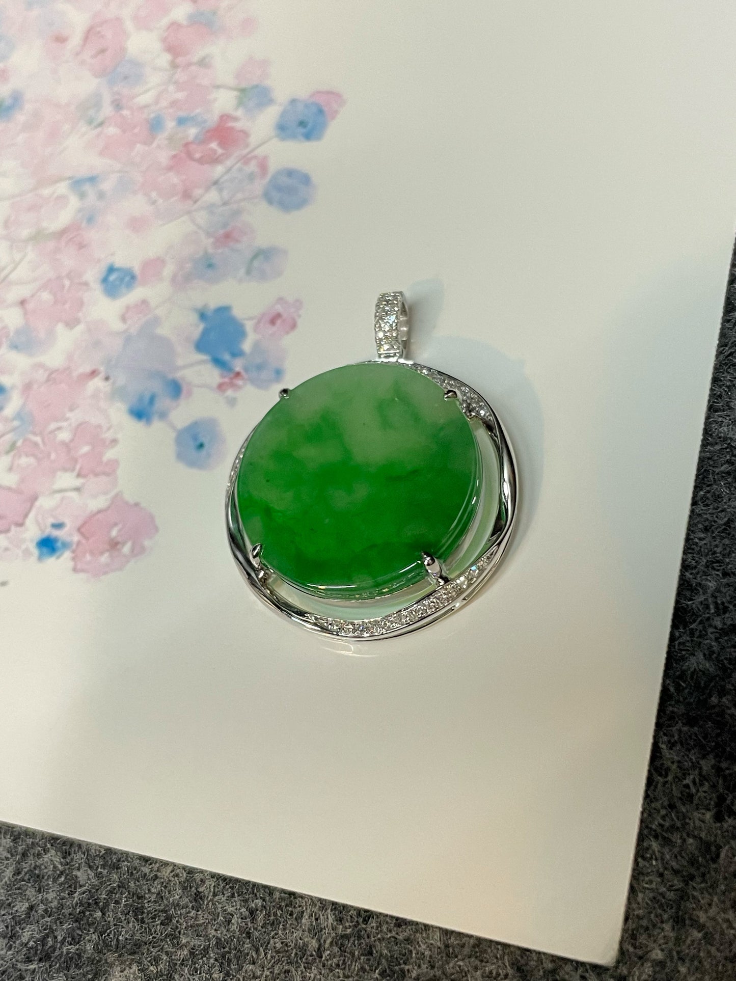 Green Jadeite Pendant - 平安无事牌 (NJP088)