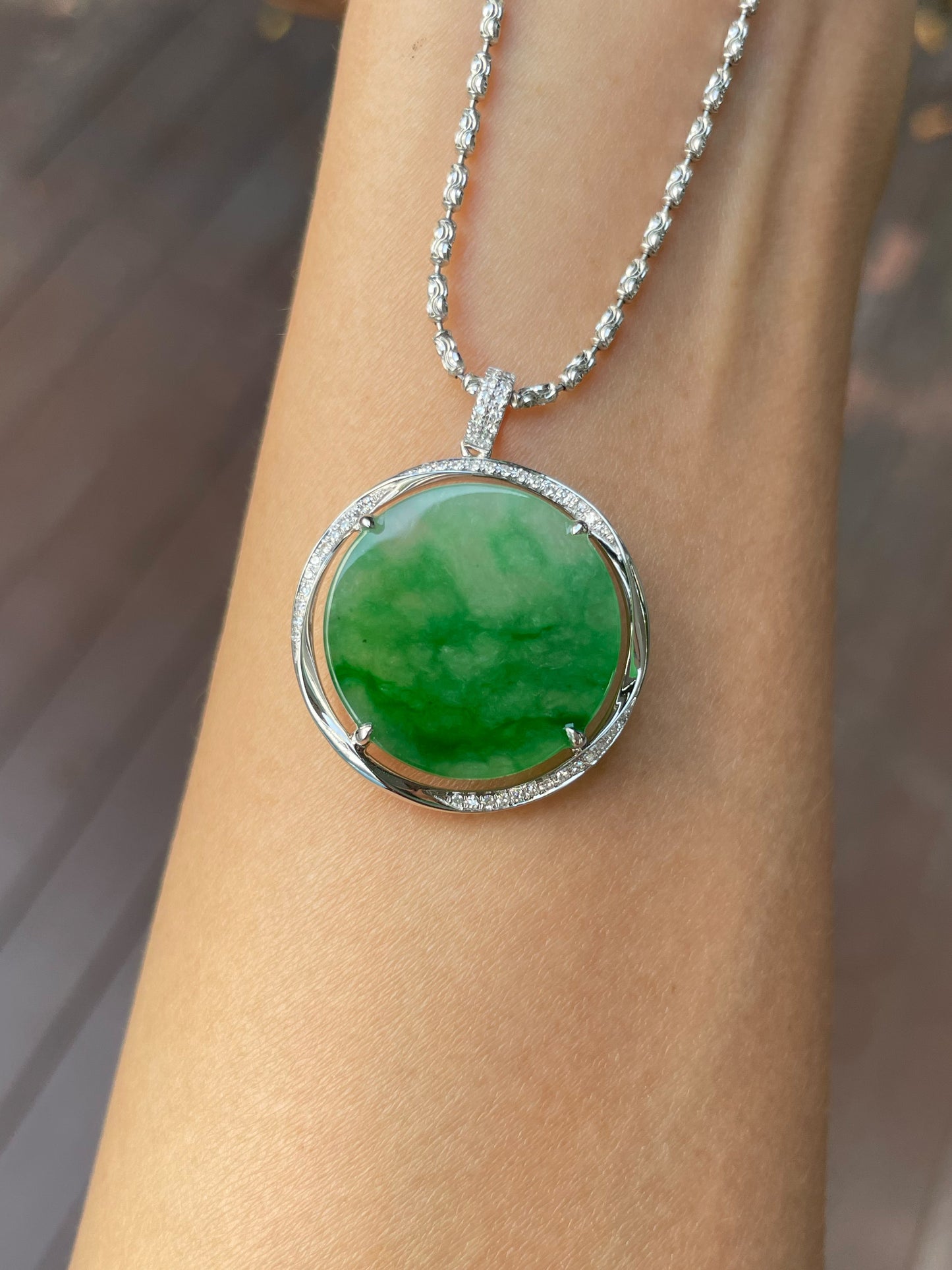 Green Jadeite Pendant - 平安无事牌 (NJP088)