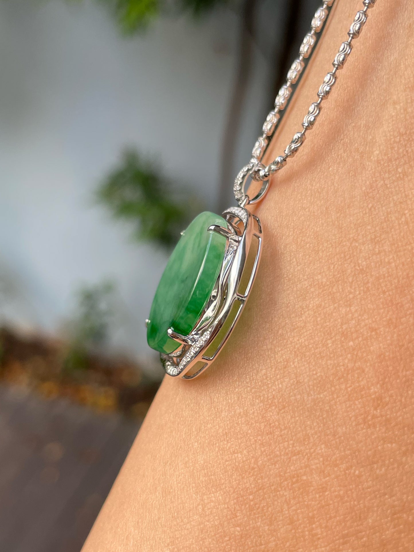 Green Jadeite Pendant - 平安无事牌 (NJP088)