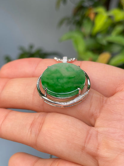 Green Jadeite Pendant - 平安无事牌 (NJP088)