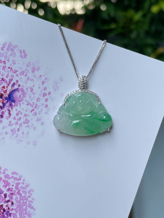 Green Jade Pendant - Laughing Buddha 笑佛 (NJP090)