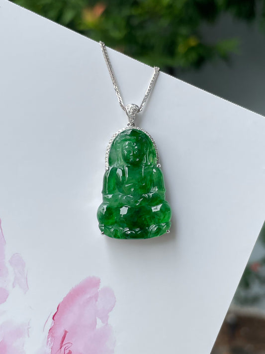 Green Jadeite Pendant -  Goddess Of Mercy (NJP093)