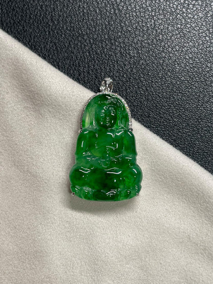 Green Jadeite Pendant -  Goddess Of Mercy (NJP093)