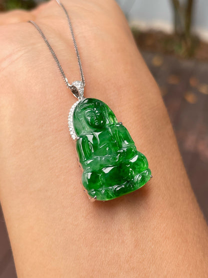 Green Jadeite Pendant -  Goddess Of Mercy (NJP093)