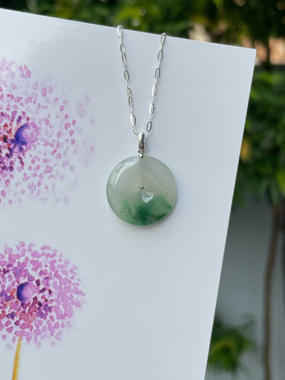 Icy Green Jadeite Safety Coin Pendant - 平安扣 (NJP094)