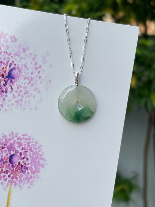 Icy Green Jadeite Safety Coin Pendant - 平安扣 (NJP094)