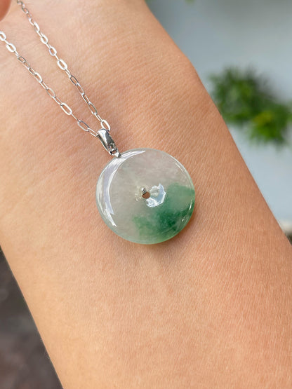 Icy Green Jadeite Safety Coin Pendant - 平安扣 (NJP094)