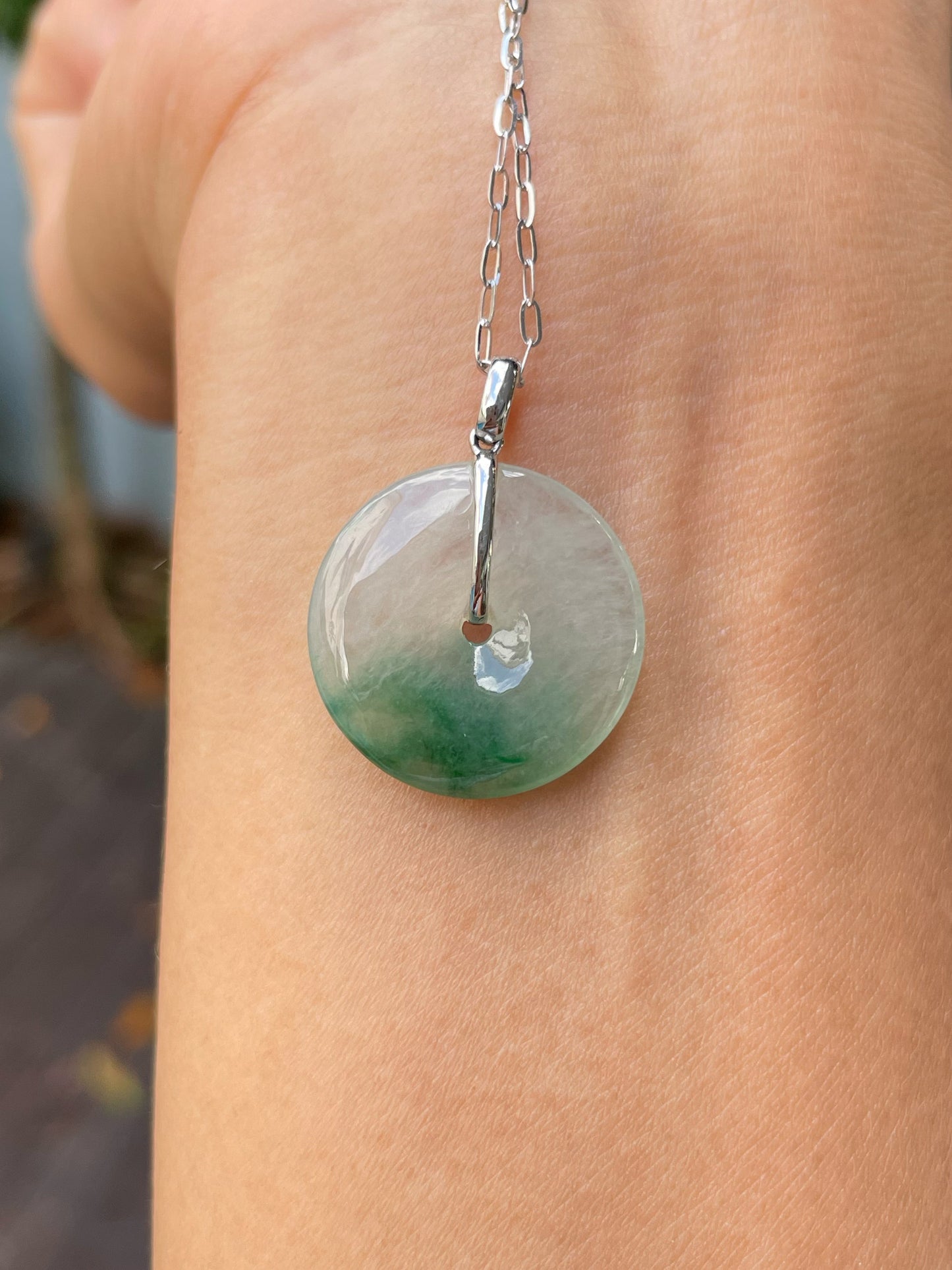 Icy Green Jadeite Safety Coin Pendant - 平安扣 (NJP094)