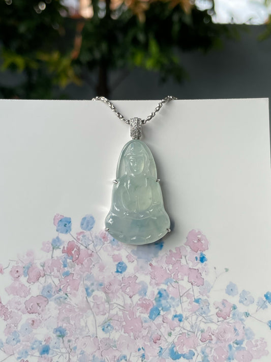 Icy Jadeite Pendant -  Goddess Of Mercy (NJP095)