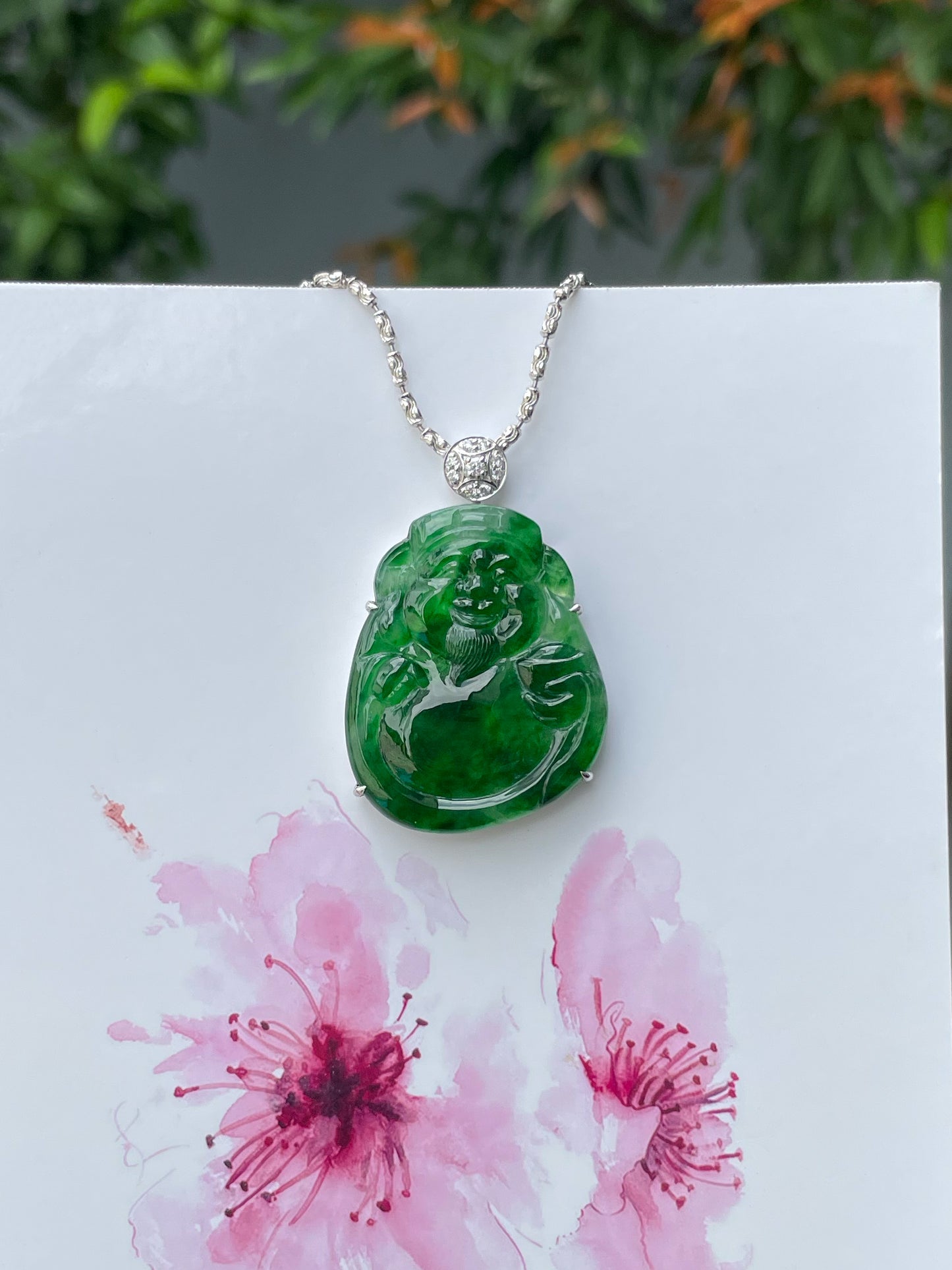 Green Jade Pendant - God Of Wealth 财神 (NJP103)