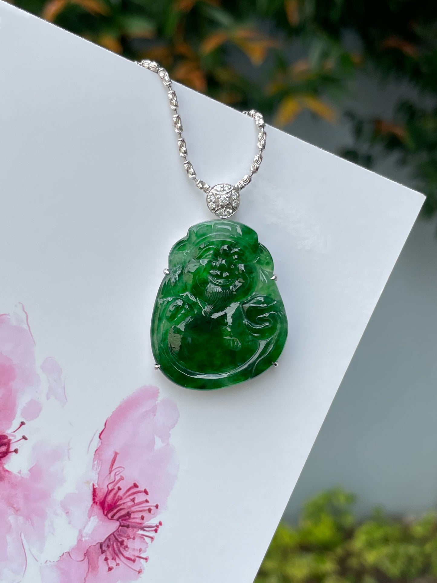 Green Jade Pendant - God Of Wealth 财神 (NJP103)