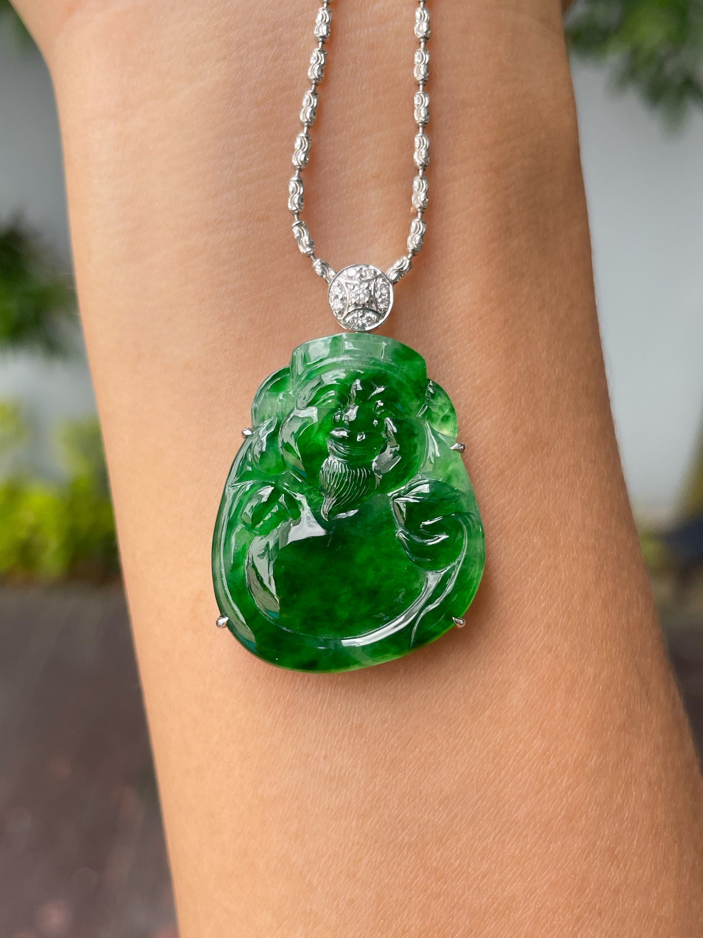 Green Jade Pendant - God Of Wealth 财神 (NJP103)