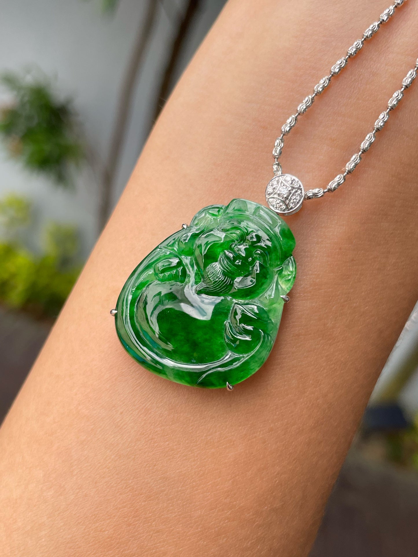 Green Jade Pendant - God Of Wealth 财神 (NJP103)