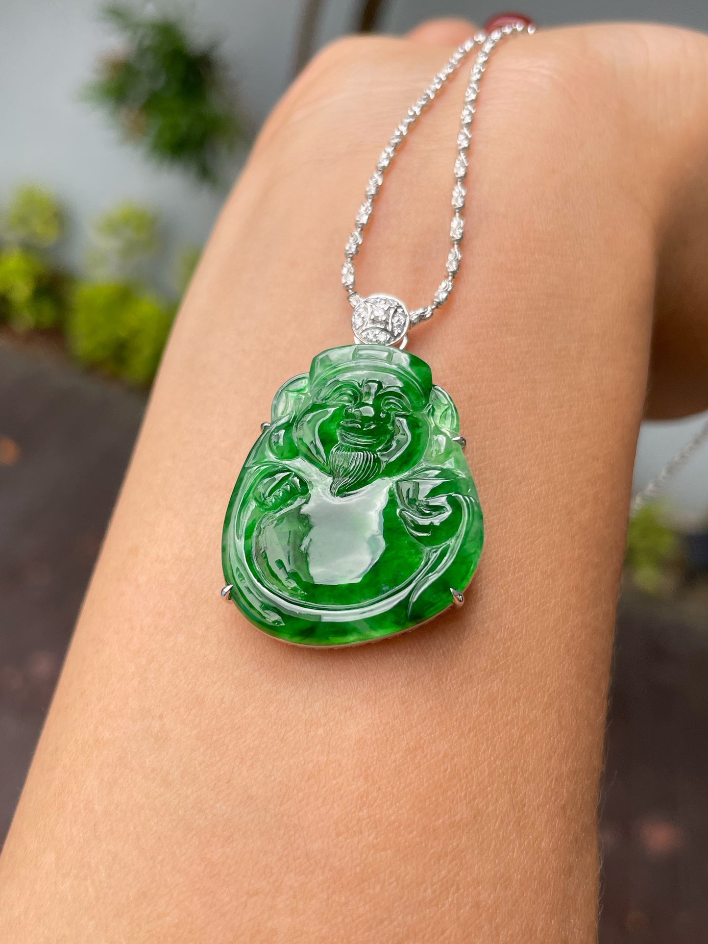 Green Jade Pendant - God Of Wealth 财神 (NJP103)