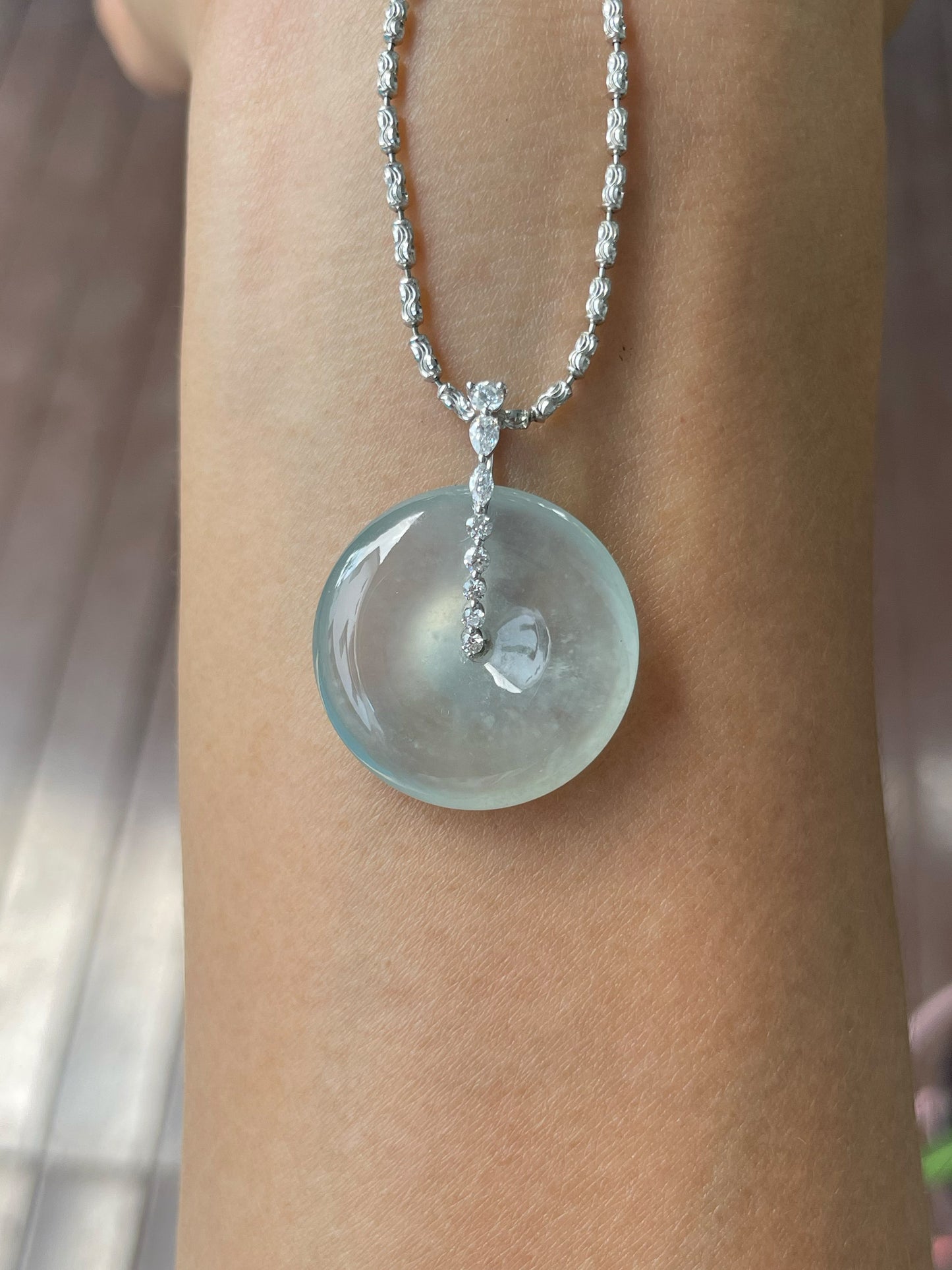 Icy Jadeite Safety Coin Pendant - 平安扣 (NJP107)