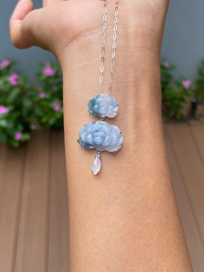Lavender Jade Pendant - Lotus Flower (NJP179)