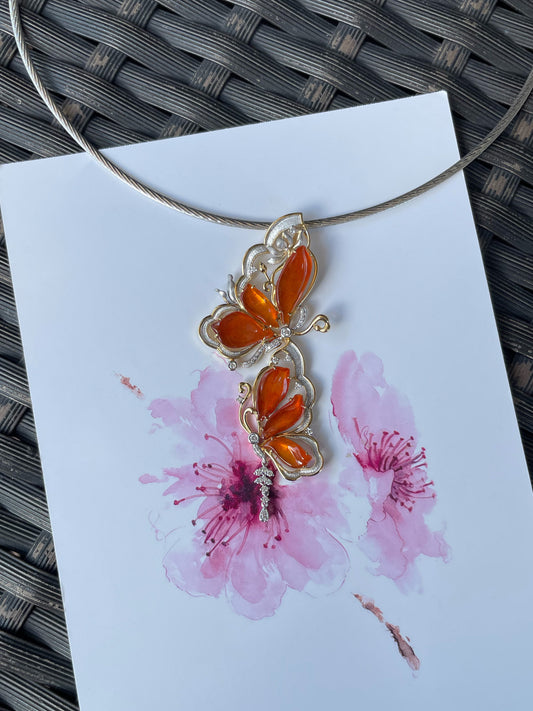 Orangy Red Jade Pendant - Butterfly (NJP180)